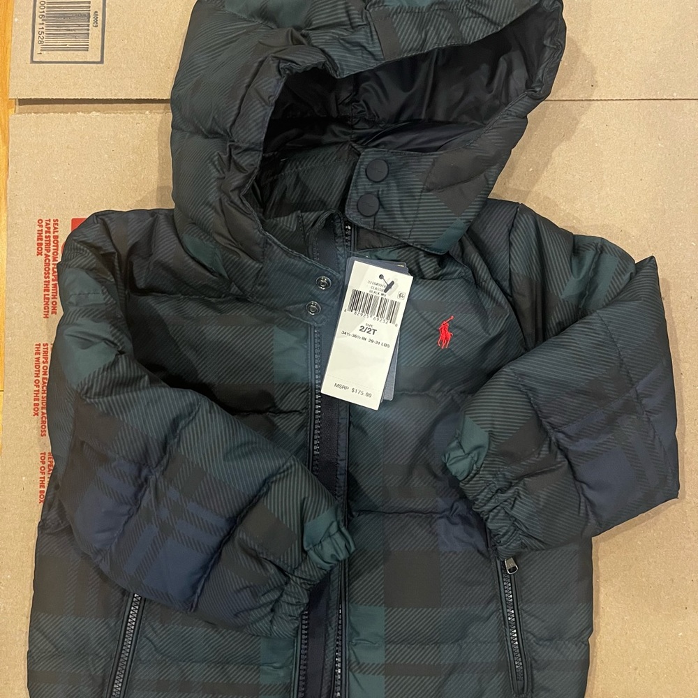 NWT Polo Plaid Hooded puffer jacket size 2T